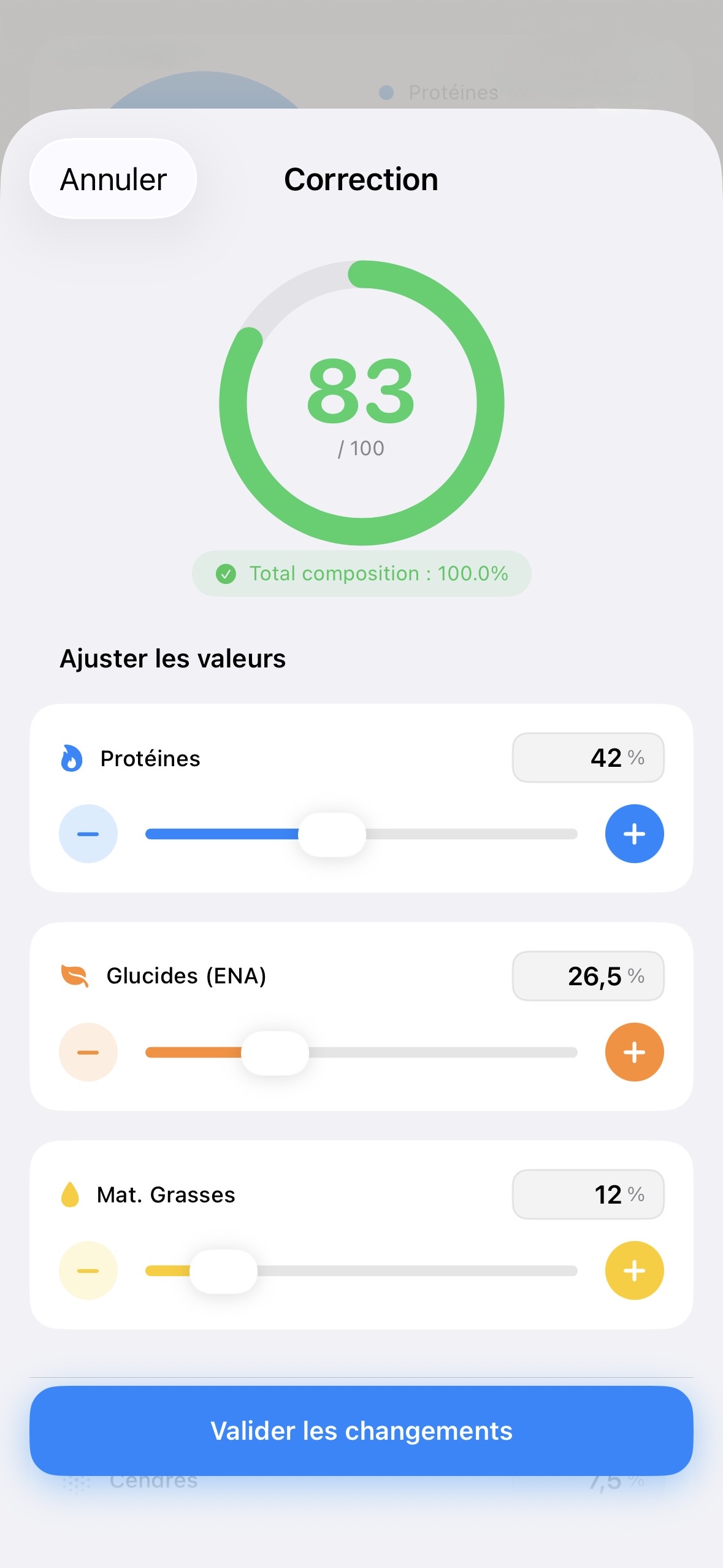 Capture de l'application Kroket - comparaison de plusieurs aliments pour animaux