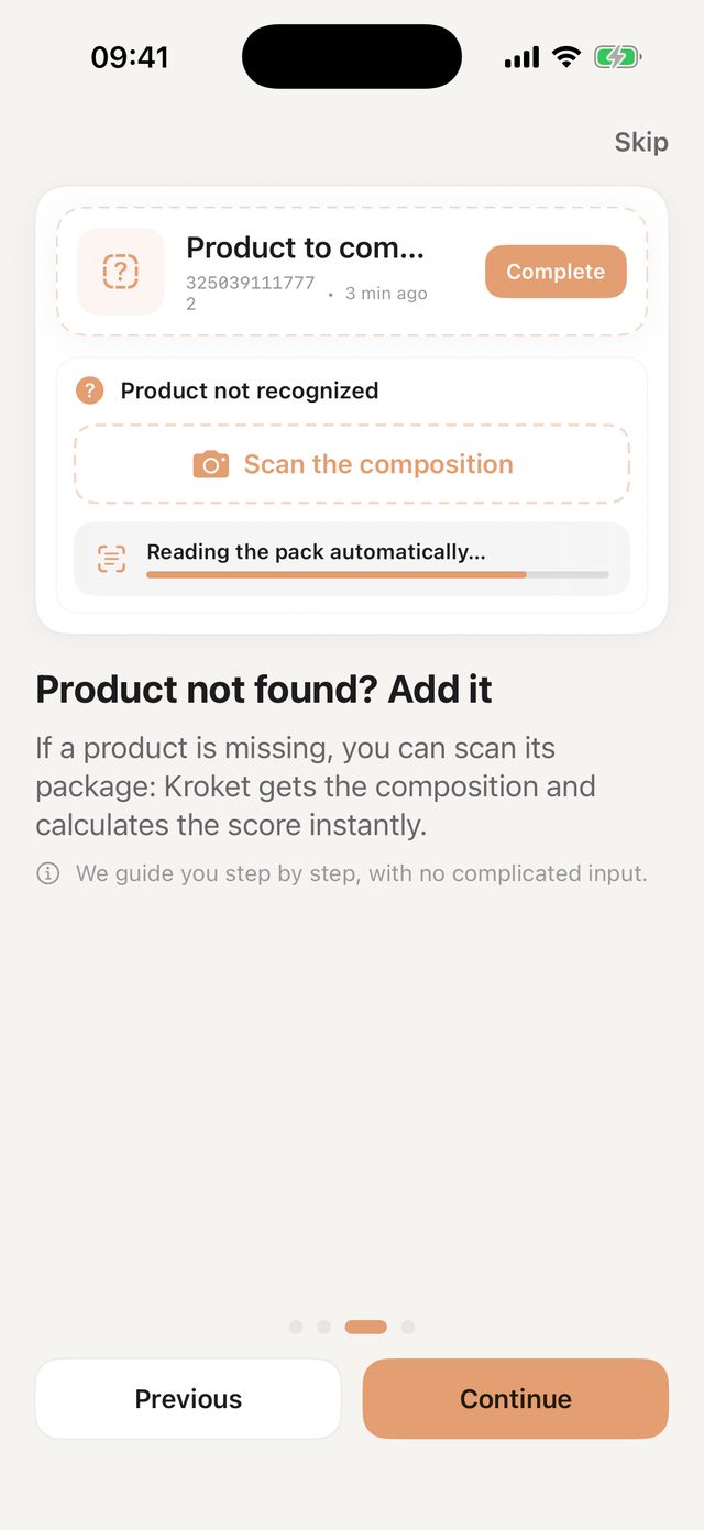 Adding a missing product: the app is reading the label from the photo.